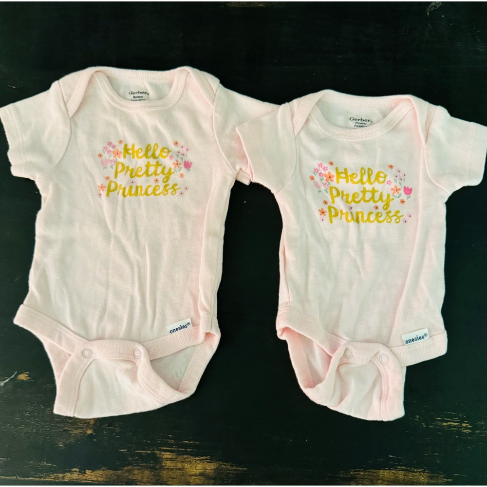Hello Pretty Princess 2 Size Gerber Onesies.